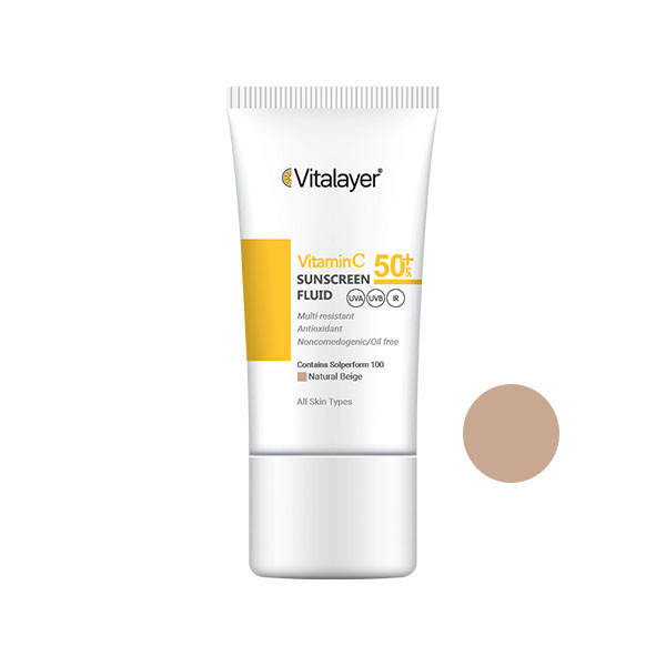 کرم ضد آفتاب رنگی ویتالایر، SPF 50، مدل ویتامین سی، مناسب انواع پوست نچرال بژ حجم 50 میلیلیتر
