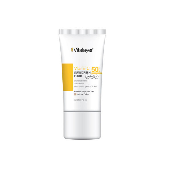 کرم ضد آفتاب رنگی ویتالایر، SPF 50، مدل ویتامین سی، مناسب انواع پوست نچرال بژ حجم 50 میلیلیتر