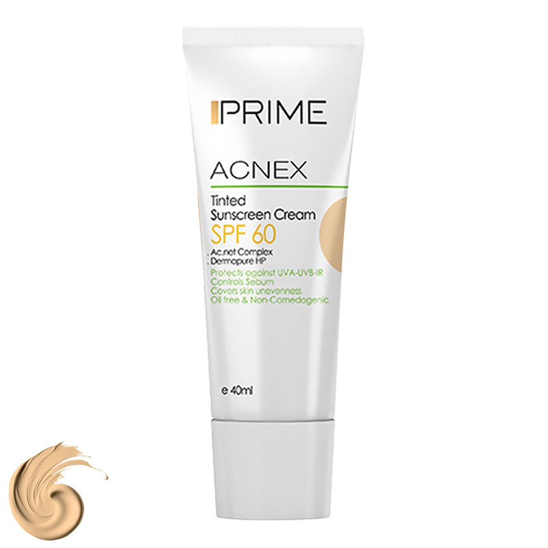 کرم ضدآفتاب رنگی پرایم مدل Acnex SPF60، مناسب پوست‌های چرب، حجم 40 میلی‌لیتر بژ روشن