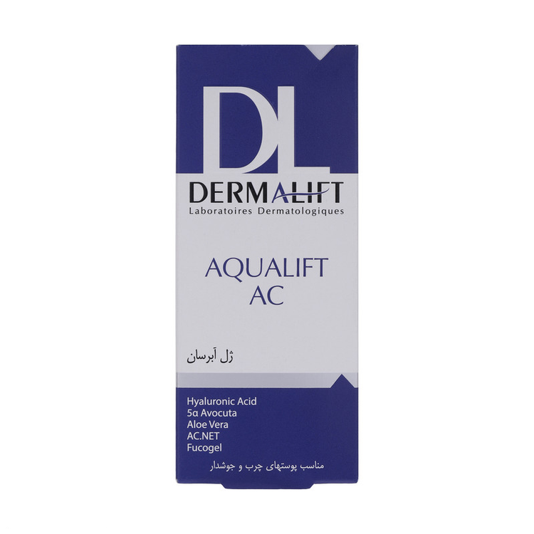 ژل آبرسان صورت درمالیفت مدل AQUALIFT AC مناسب برای پوستهای چرب و جوشدار حجم 50 میلی لیتر