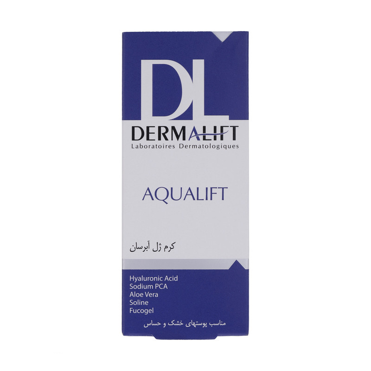 کرم ژل آبرسان صورت درمالیفت مدل AQUALIFT مناسب برای پوستهای خشک و حساس حجم 50 میلی لیتر