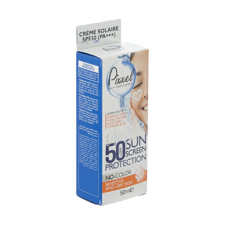 کرم ضدآفتاب بیرنگ پیکسل SPF50 مدل Sensitive، مناسب پوستهای خشک و حساس، حجم 50 میلیلیتر