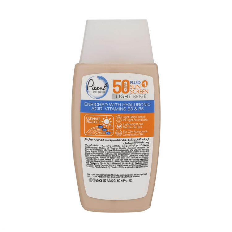 کرم ضدآفتاب رنگی پیکسل 50 SPFمدل LIGHT BEIGE مناسب برای پوستهای چرب، حجم 50 میلیلیتر