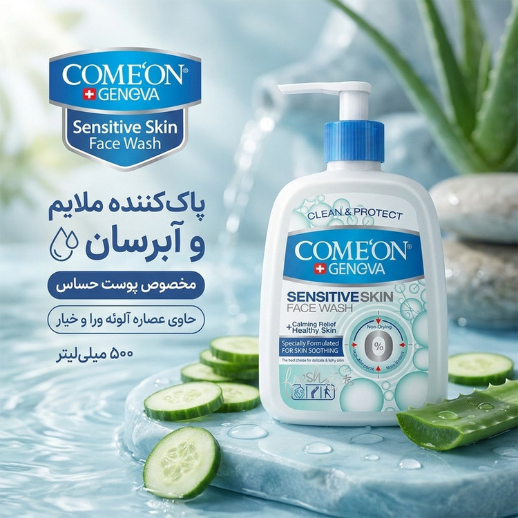 ژل شستوشوی صورت کامان مدل Sensitive Skin حجم 500 میلیلیتر پوست حساس