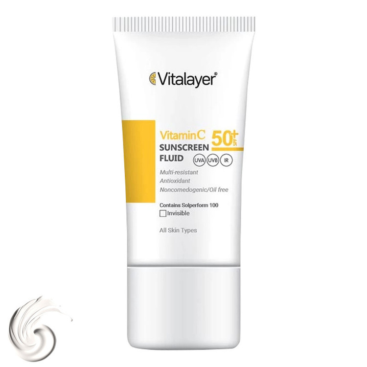 فلوئید ضدآفتاب بیرنگ ویتالایر SPF50 مدل Vitamin C مناسب انواع پوست، حجم 50 میلیلیتر