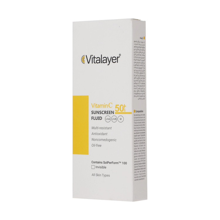 فلوئید ضدآفتاب بیرنگ ویتالایر SPF50 مدل Vitamin C مناسب انواع پوست، حجم 50 میلیلیتر