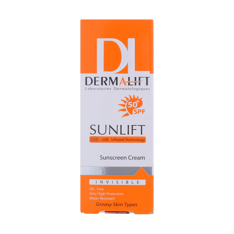 کرم ضدآفتاب بیرنگ درمالیفت مدل SPF50، مناسب پوستهای چرب، حجم 40 میلیلیتر